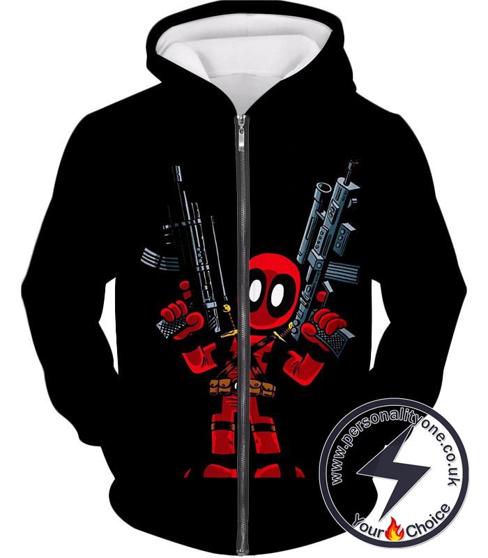 Funny Mercenary Deadpool Comic Action Figure Black Zip Up Hoodie